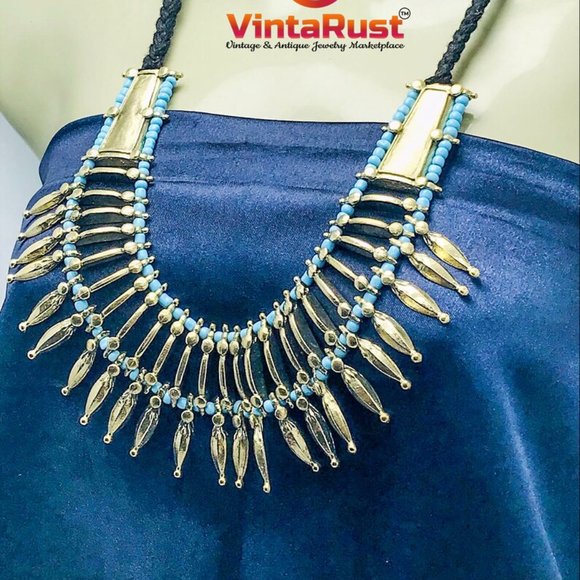 Afghan Ethnic Jewelry Set, Handmade Necklace With Earrings, Silver Metal Spikes - Picture 5 of 8